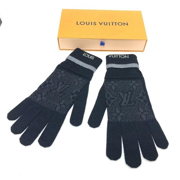 Authentic LOUIS VUITTON M73470 Gon Mai Monogram Eclipse gloves Glove wool Black/ - Picture 1 of 8